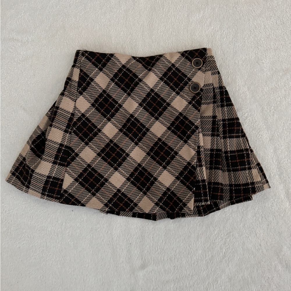 Zara Kids Black and Cream Plaid Skirt